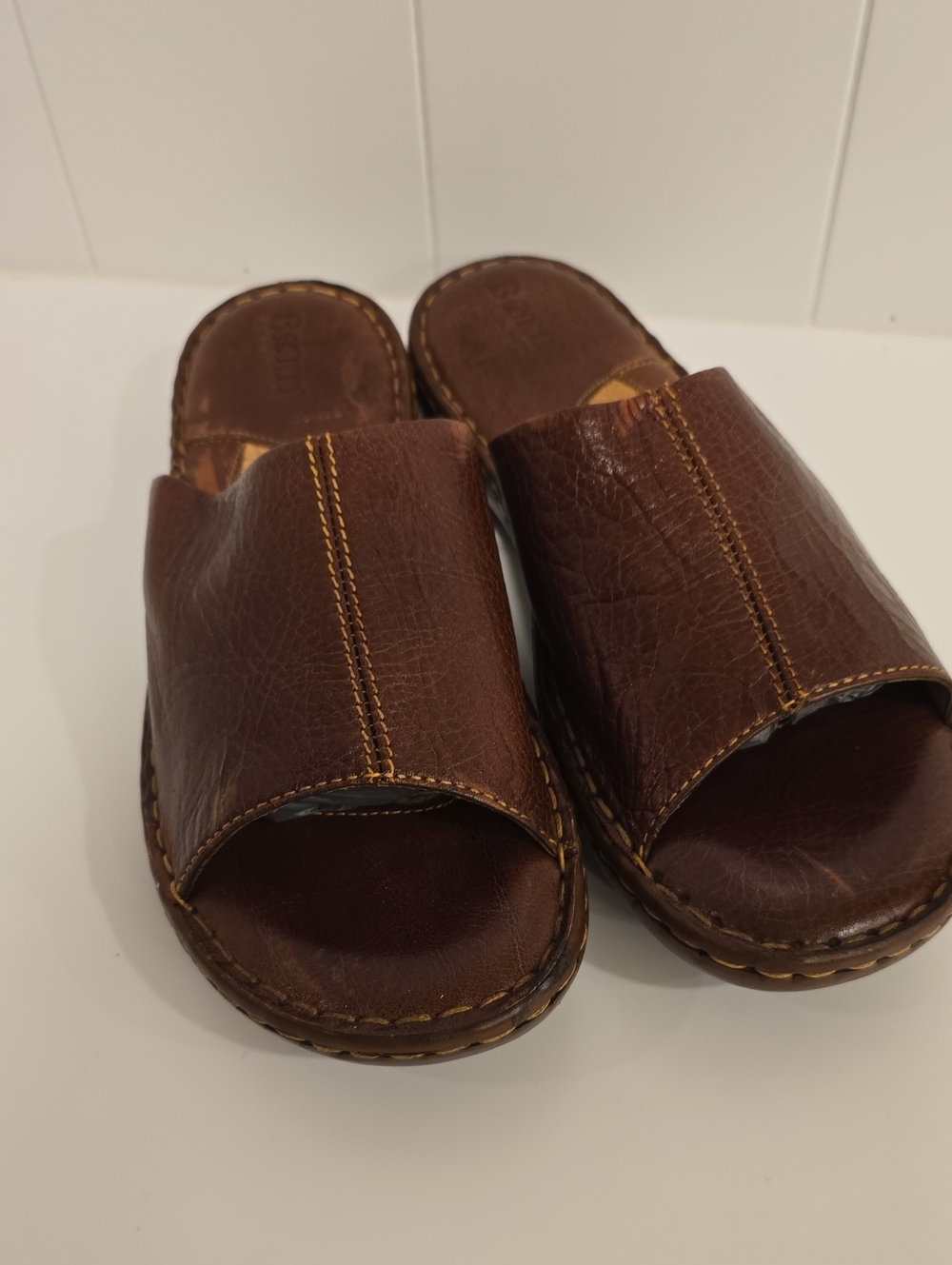 Born Brown Leather Slide Sandals
